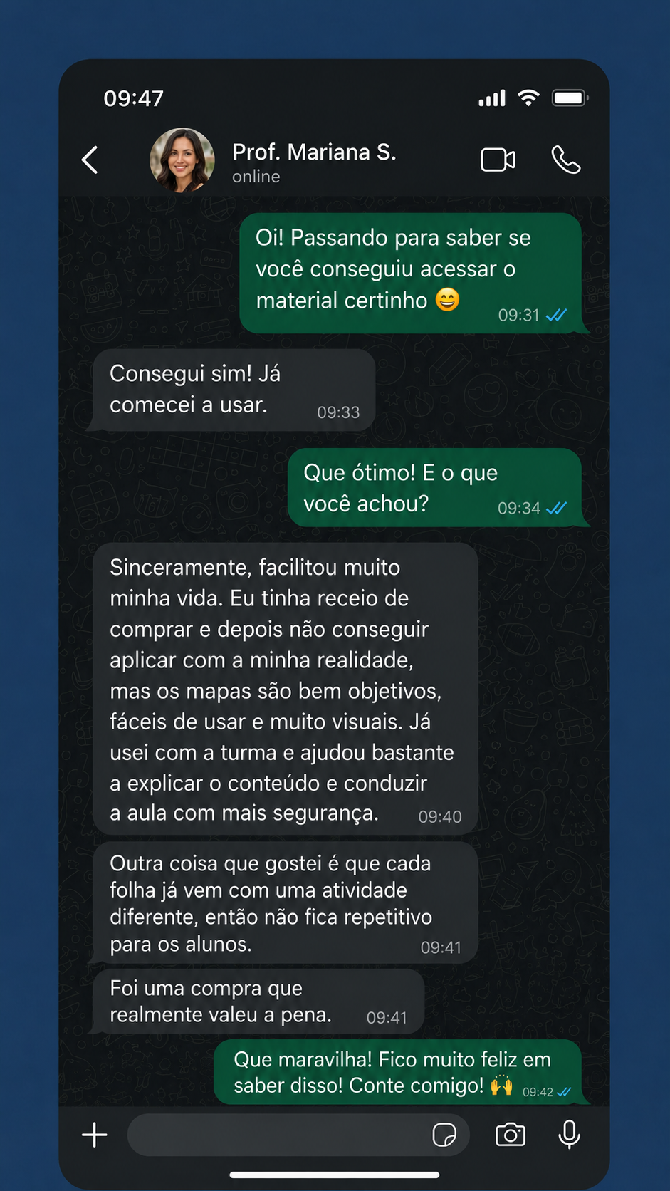 Depoimento em conversa no WhatsApp