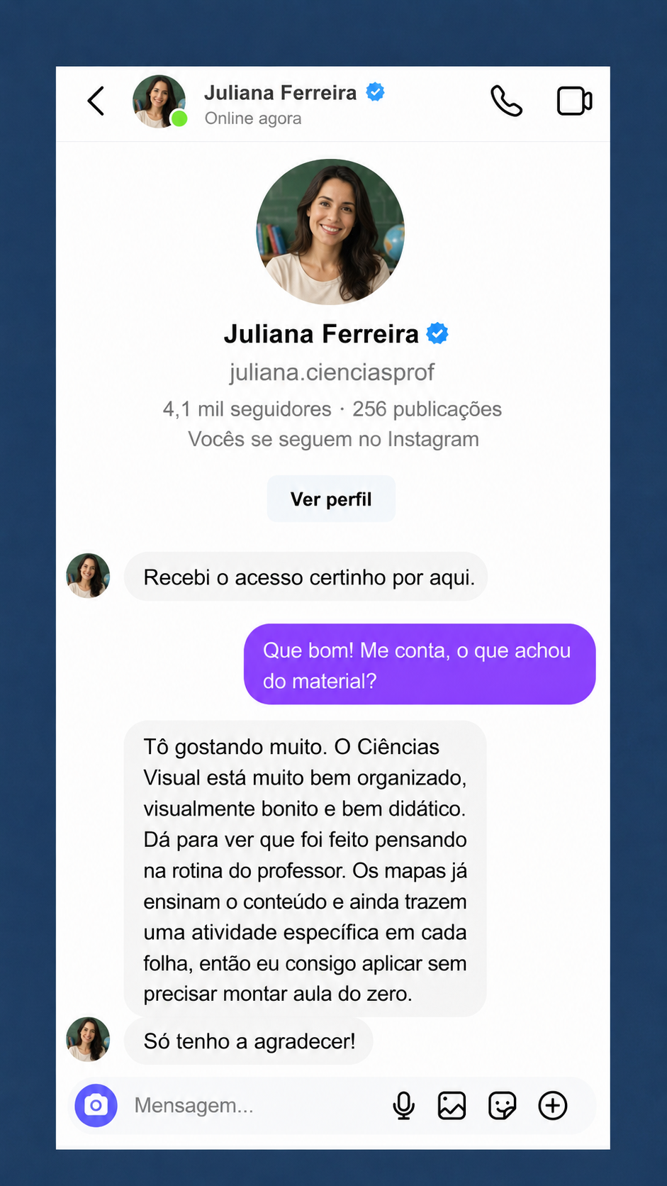 Depoimento em mensagem direta do Instagram